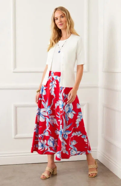 Karen Kane Floral Linen A-line Midi Skirt