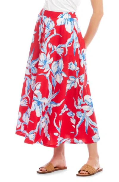 Karen Kane Floral Linen A-line Midi Skirt