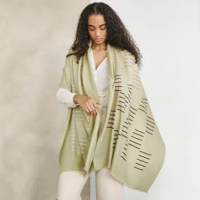 Studio Variously Sea Salt Pastel Green Hand Woven Hand Embroidered Silk Merino Classic Scarf