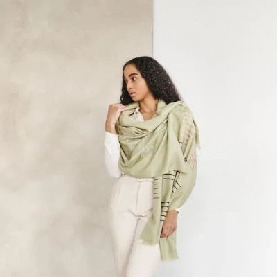 Studio Variously Sea Salt Pastel Green Hand Woven Hand Embroidered Silk Merino Classic Scarf