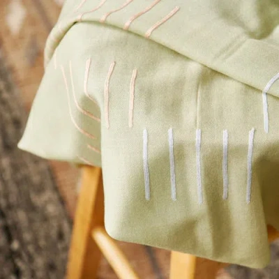 Studio Variously Sea Salt Pastel Green Hand Woven Hand Embroidered Silk Merino Classic Scarf