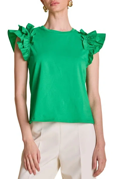 English Factory Ruffle Sleeve Mix Media Cotton Top