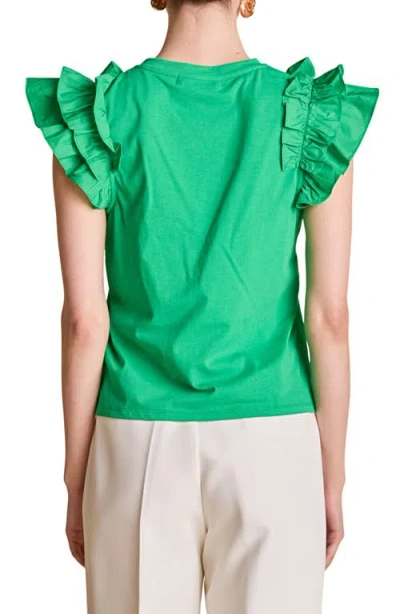 English Factory Ruffle Sleeve Mix Media Cotton Top