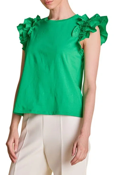English Factory Ruffle Sleeve Mix Media Cotton Top