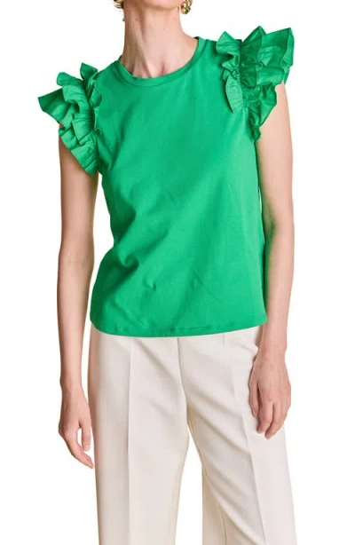 English Factory Ruffle Sleeve Mix Media Cotton Top
