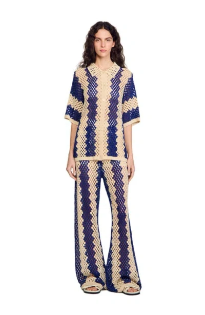 Sandro Palmas Striped Open-knit Cardigan