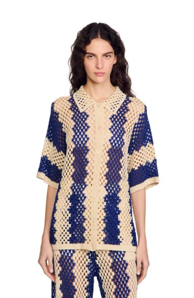 Sandro Palmas Striped Open-knit Cardigan