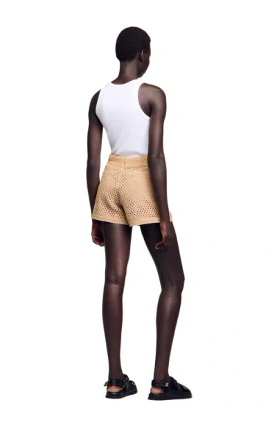 Sandro Womens Naturels Drawstring-waist Sequin-embellished Knitted Shorts