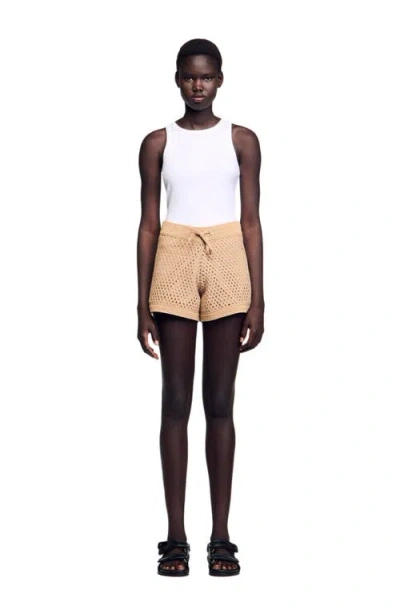 Sandro Womens Naturels Drawstring-waist Sequin-embellished Knitted Shorts