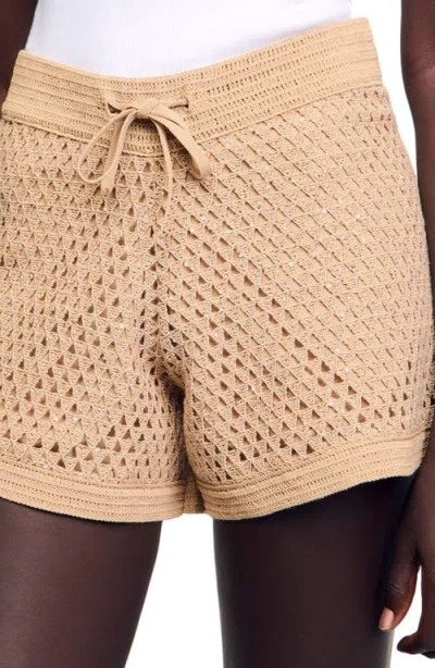 Sandro Womens Naturels Drawstring-waist Sequin-embellished Knitted Shorts