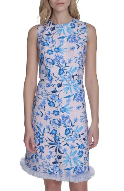 Eliza J Floral Fringe Detail A-line Dress In Blue