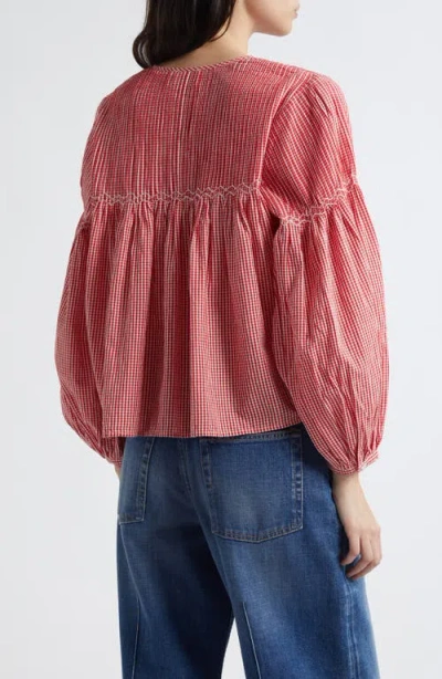 Mille Vivienne Cototn Gingham Peasant Top