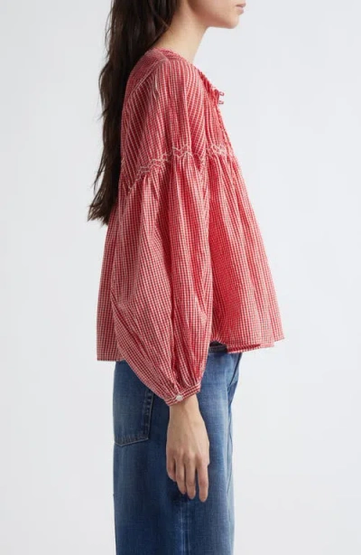 Mille Vivienne Cototn Gingham Peasant Top