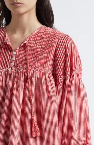 Mille Vivienne Cototn Gingham Peasant Top