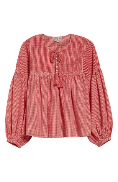 Mille Vivienne Cototn Gingham Peasant Top