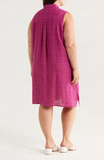 Eileen Fisher Plaid Sleeveless Organic Linen Shift Dress