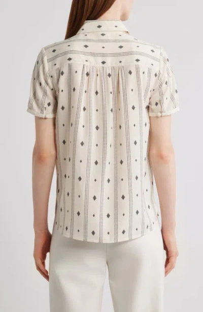 Anne Klein Diamond Pattern Short Sleeve Button-up Shirt In White