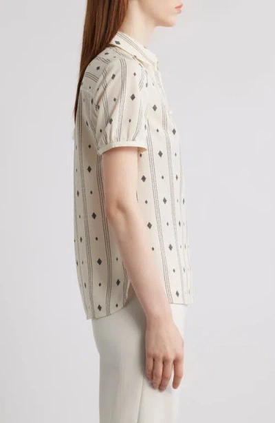 Anne Klein Diamond Pattern Short Sleeve Button-up Shirt In White