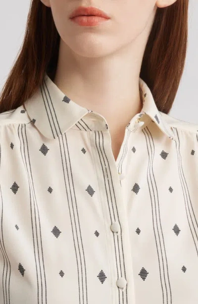 Anne Klein Diamond Pattern Short Sleeve Button-up Shirt In White