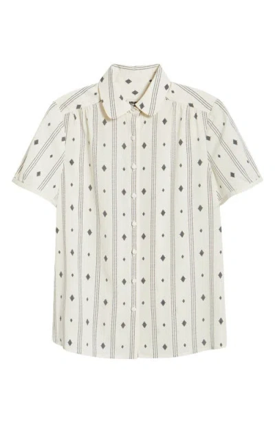 Anne Klein Diamond Pattern Short Sleeve Button-up Shirt In White