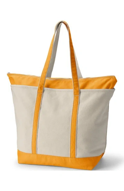 Lands' End Medium Natural 5 Pocket Open Top Canvas Tote Bag