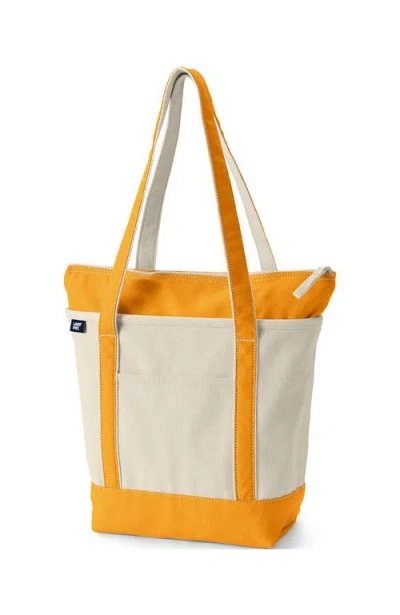 Lands' End Medium Natural 5 Pocket Open Top Canvas Tote Bag
