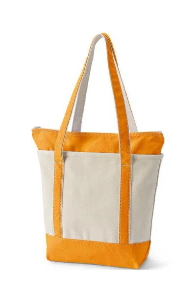 Lands' End Medium Natural 5 Pocket Open Top Canvas Tote Bag