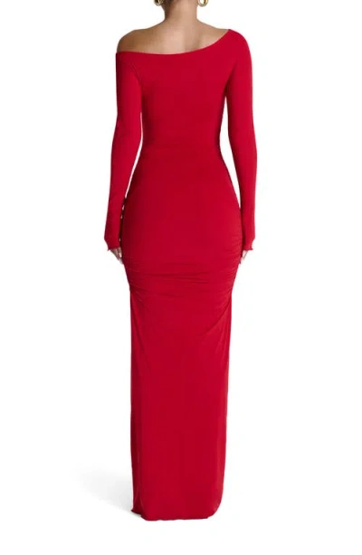 Naked Wardrobe Ruched Off The Shoulder Long Sleeve Maxi Dress