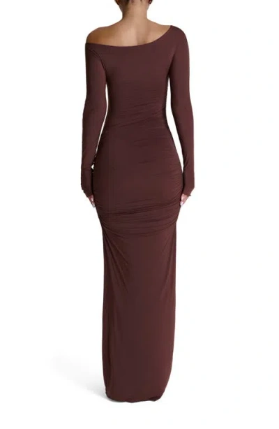 Naked Wardrobe Ruched Off The Shoulder Long Sleeve Maxi Dress