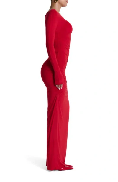 Naked Wardrobe Ruched Off The Shoulder Long Sleeve Maxi Dress