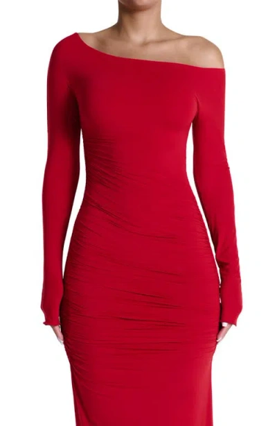 Naked Wardrobe Ruched Off The Shoulder Long Sleeve Maxi Dress