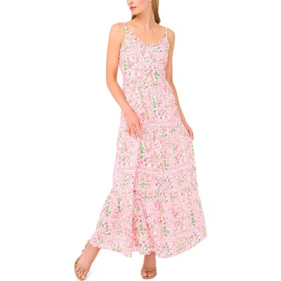 Cece Floral Stamp Print Linen Blend Maxi Dress