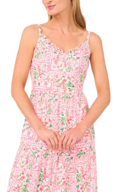 Cece Floral Stamp Print Linen Blend Maxi Dress