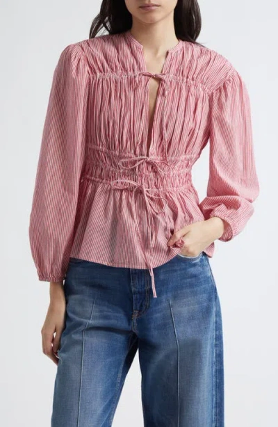 Mille Ella Tie-front Gathered Long-sleeve Blouse