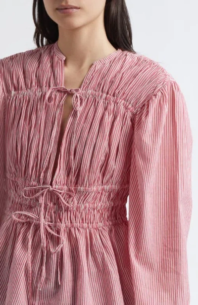 Mille Ella Tie-front Gathered Long-sleeve Blouse