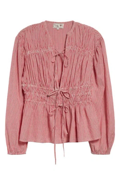 Mille Ella Tie-front Gathered Long-sleeve Blouse