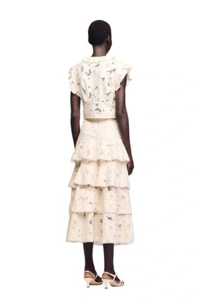 Sandro Guipure Floral Midi Skirt