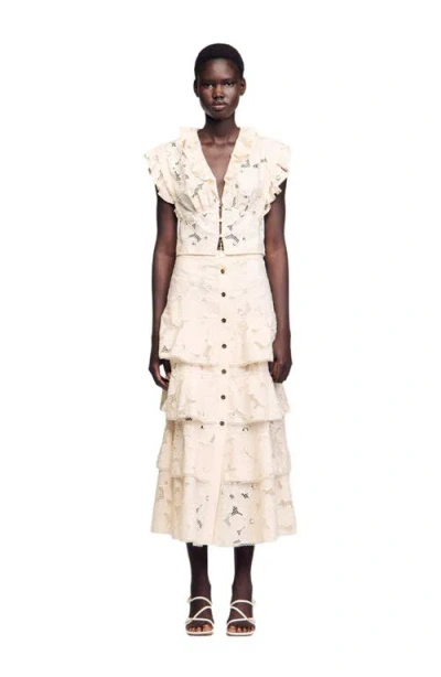 Sandro Guipure Floral Midi Skirt