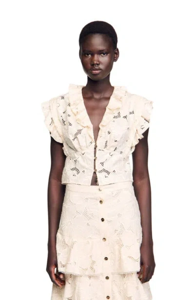 Sandro Guipure Floral Midi Skirt