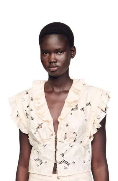 Sandro Guipure Floral Midi Skirt