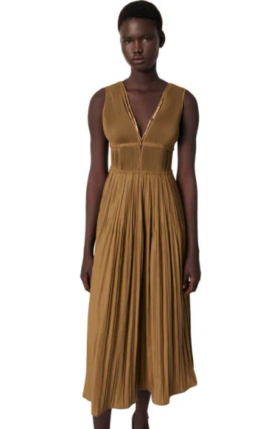 Maje Jewellery Neckline Pleated Dress