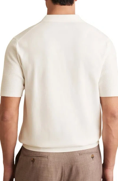Reiss Tyne Textured Johnny Collar Polo Sweater In White
