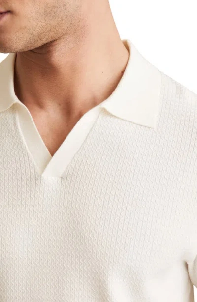 Reiss Tyne Textured Johnny Collar Polo Sweater In White