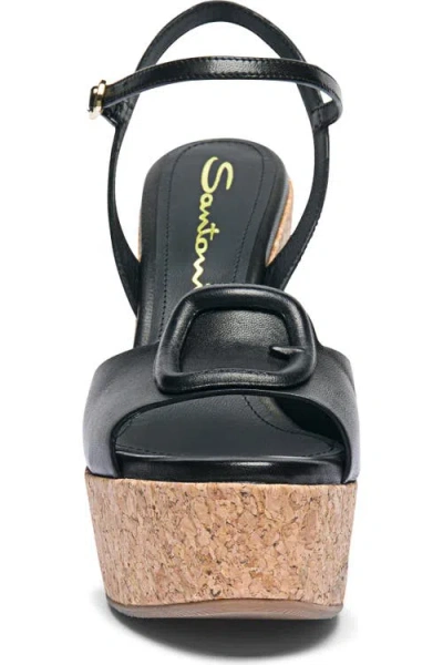 Santoni Nizza Leather Buckle Wedge Platforms In Black