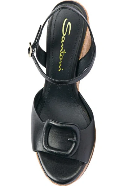 Santoni Nizza Leather Buckle Wedge Platforms In Black