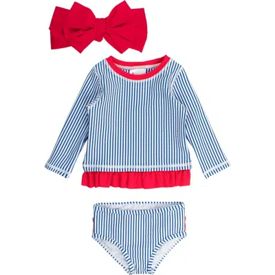 Rufflebutts Seersucker Two-piece Rashguard Swimsuit & Bow Headwrap Set