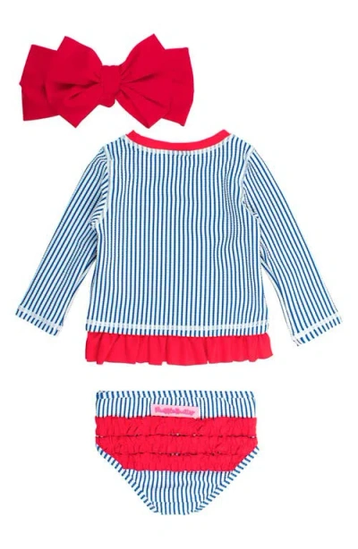 Rufflebutts Seersucker Two-piece Rashguard Swimsuit & Bow Headwrap Set