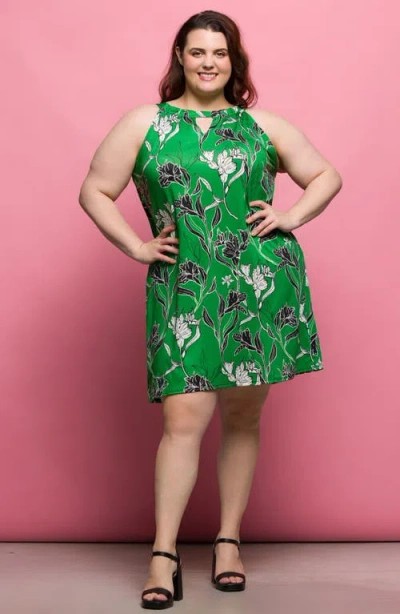 24seven Comfort Apparel Print Sleeveless Keyhole Cutout Dress