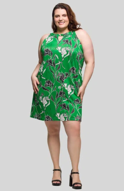 24seven Comfort Apparel Print Sleeveless Keyhole Cutout Dress