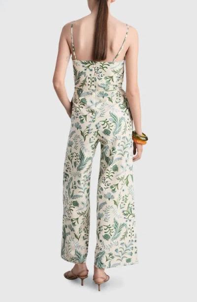 Mango Print Tie Waist Wide Leg Jumpsuit